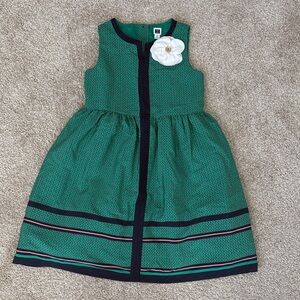 Janie and Jack Green and Navy Kids Dress with Floral Detail